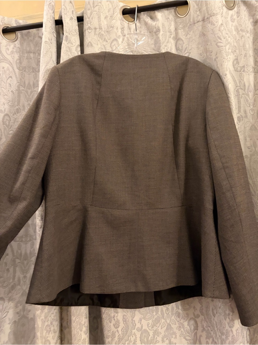 Talbots women 14w Olive Gray Round-Neck Buttoned Blazer peplum style waistline - Picture 3 of 9